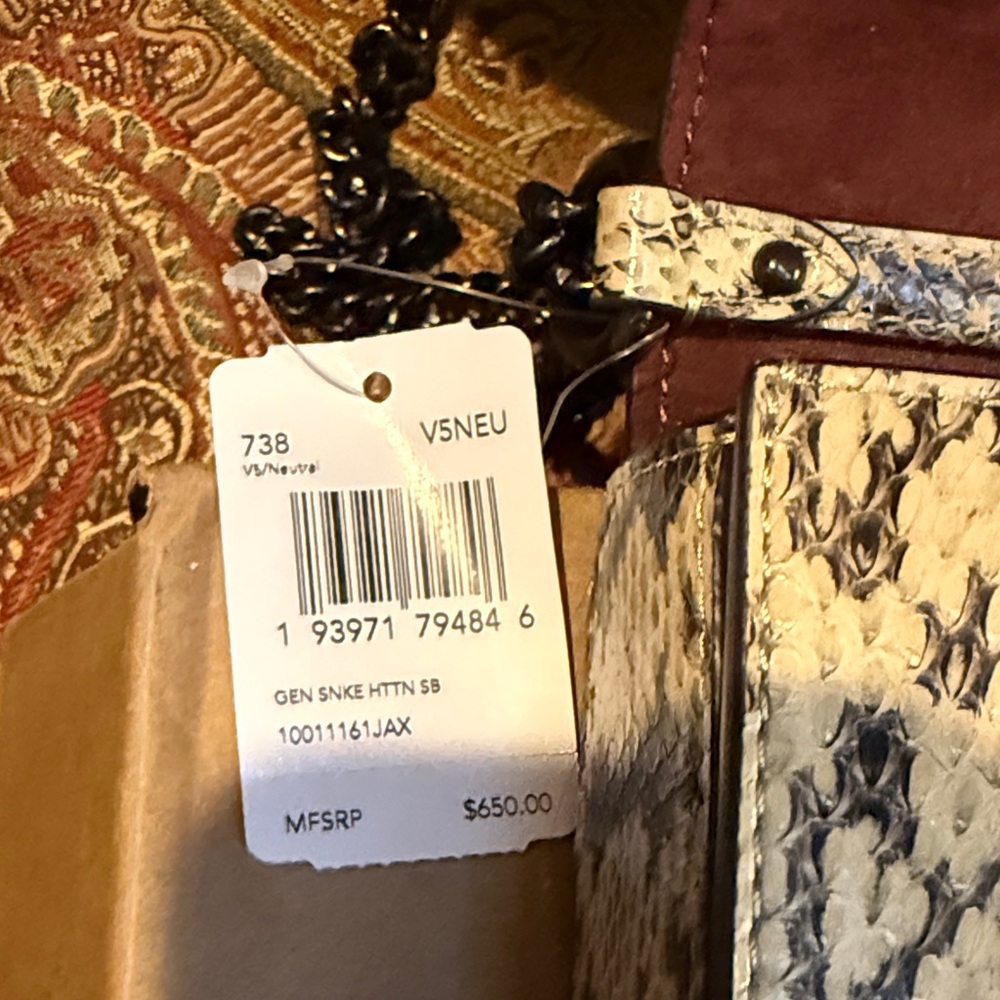 COACH Hutton Shoulder Bag Snakeskin/Leather Neutral Color NWT - Picture 13 of 15